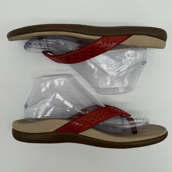 Vionic Tide Red Leather Laser Cut Toe Post Thong Sandal Flip Flop Size 8 - Picture 7 of 13